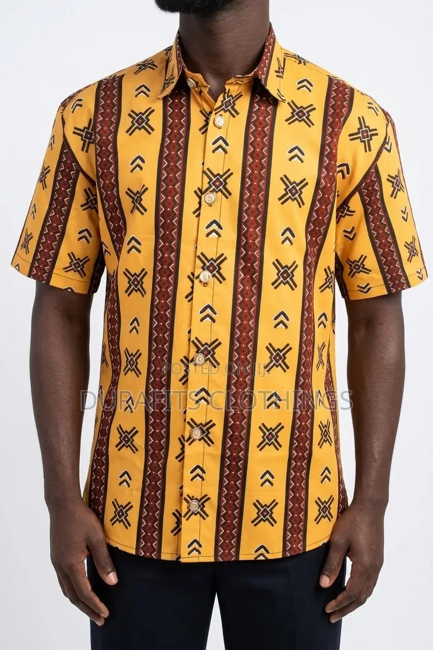 Men’s Mustard Yellow Tribal African Print Short-Sleeve Shirt