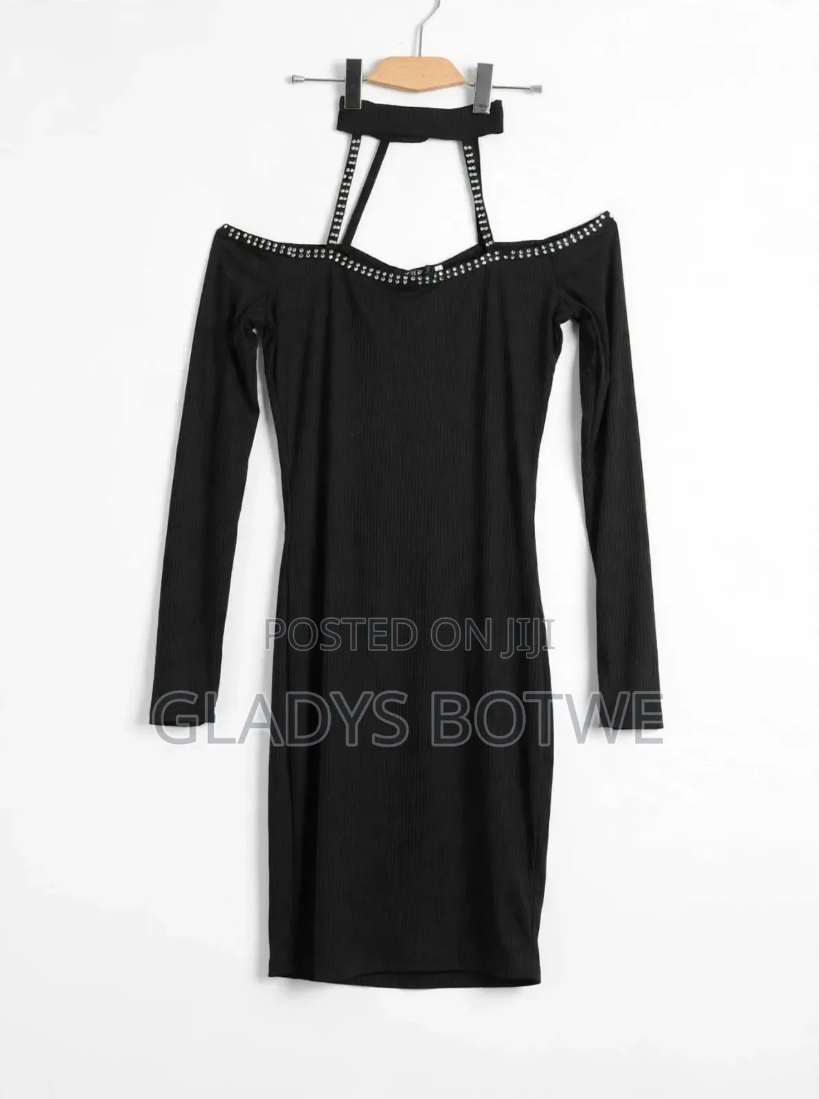 New Black Choker Off-Shoulder Bodycon Dress. Uk 14