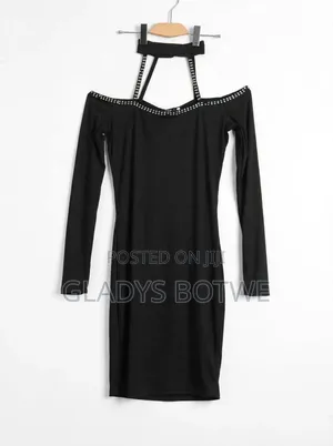 New Black Choker Off-Shoulder Bodycon Dress. Uk 14