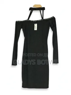 New Black Choker Off-Shoulder Bodycon Dress. Uk 14