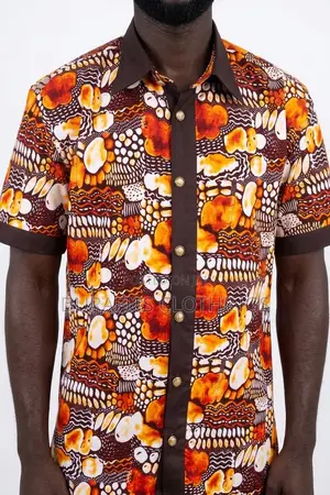 Men’s Ochre & Brown Mosaic African Print Short-Sleeve Shirt