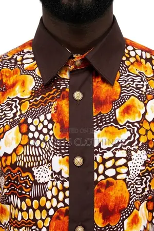 Men’s Ochre & Brown Mosaic African Print Short-Sleeve Shirt