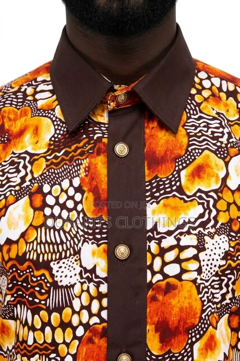 Men’s Ochre & Brown Mosaic African Print Short-Sleeve Shirt
