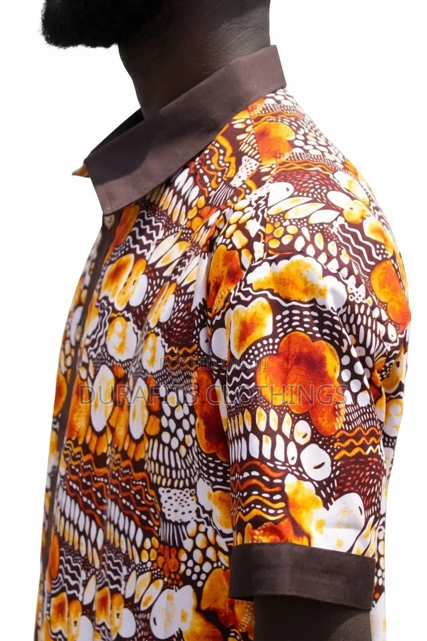 Men’s Ochre & Brown Mosaic African Print Short-Sleeve Shirt