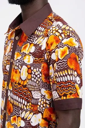 Men’s Ochre & Brown Mosaic African Print Short-Sleeve Shirt