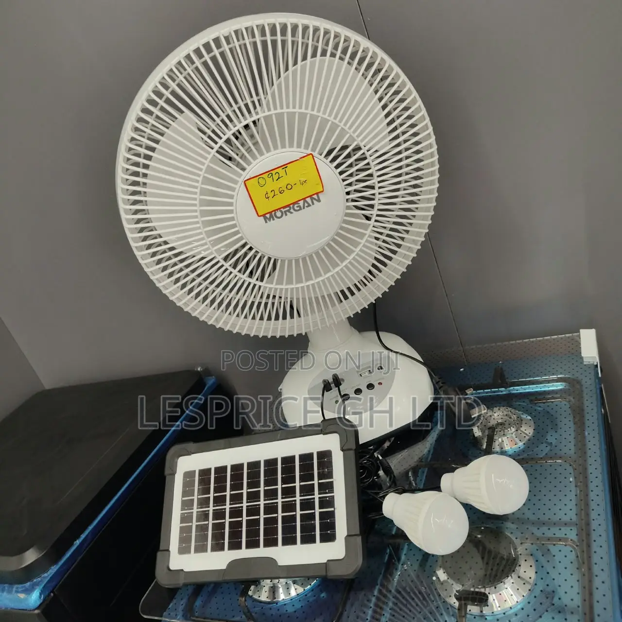Nice and Portable Morgan Rechargeable Fan With Solar Panels & 2 Bulbs