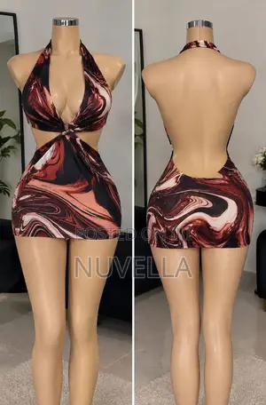 Marble Swirl Backless Halter Mini Dress