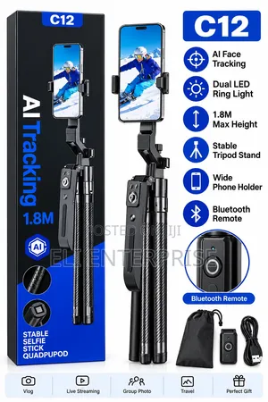 C12 AI Tracking Stable Selfie Stick Quadrupod