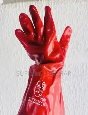 35cm PVC Gauntlet Gloves – Red Chemical & Industrial Safety Gloves