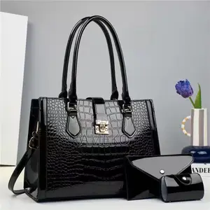Ladies Black Croc Handbag Set – Brand New