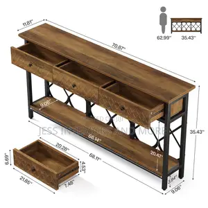 Extra Long Console Table With 3 Drawers and Storage Shelf