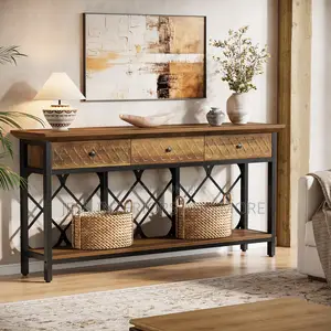 Extra Long Console Table With 3 Drawers and Storage Shelf