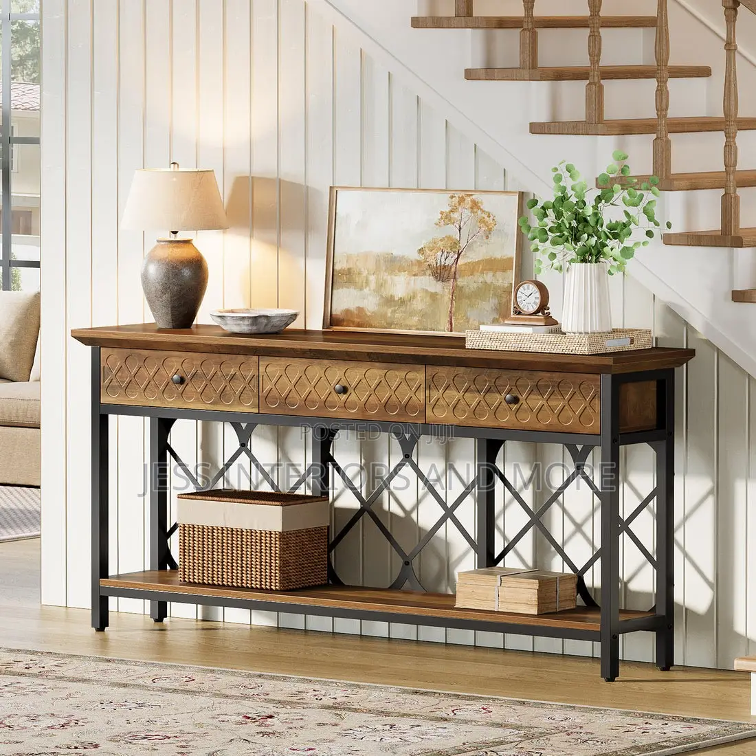 Extra Long Console Table With 3 Drawers and Storage Shelf