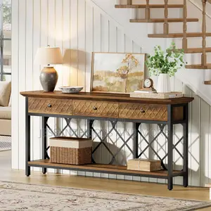 Extra Long Console Table With 3 Drawers and Storage Shelf