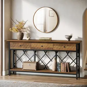 Extra Long Console Table With 3 Drawers and Storage Shelf