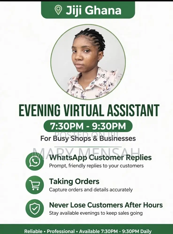 Evening Virtual Assistant 7:30pm-9:30pm WhatsApp Reply & Order Taking