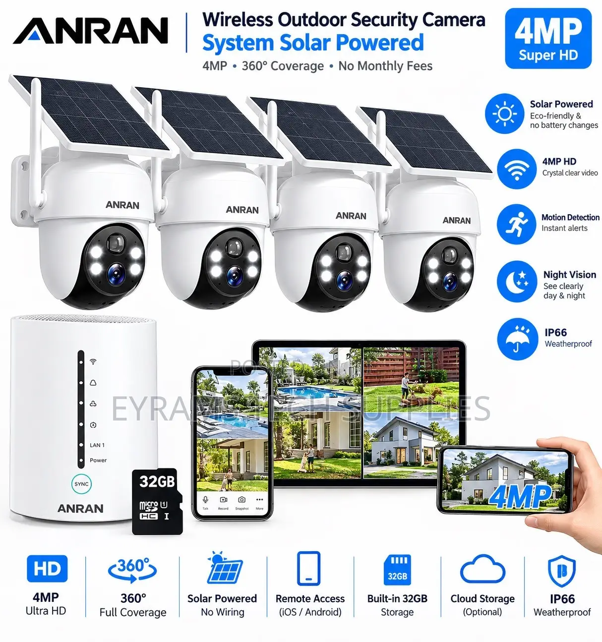 ANRAN 4MP Wireless Solar Outdoor Security Camera System – 4 Camera