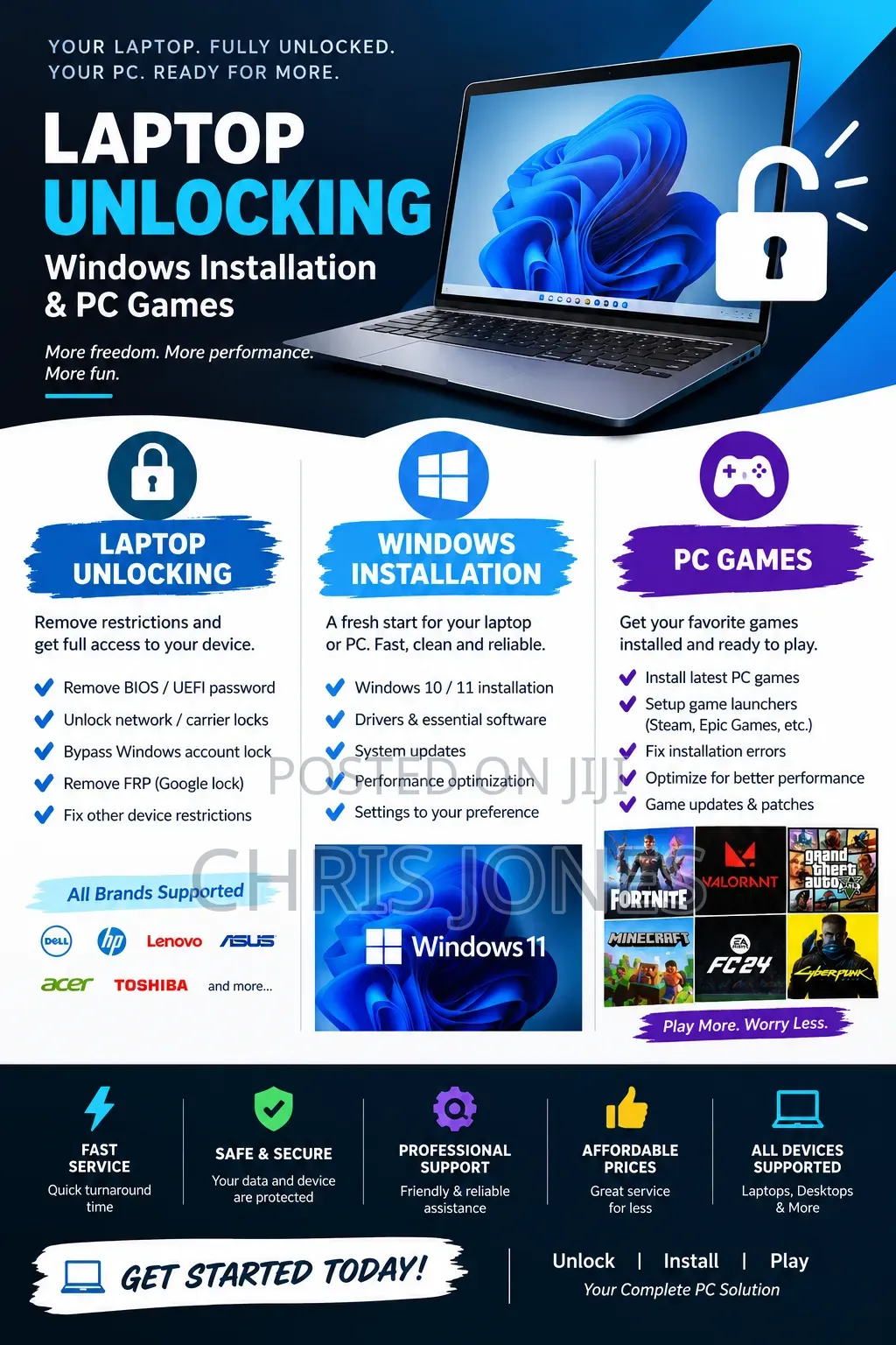 Unlocking of Laptops / Desktop Computers