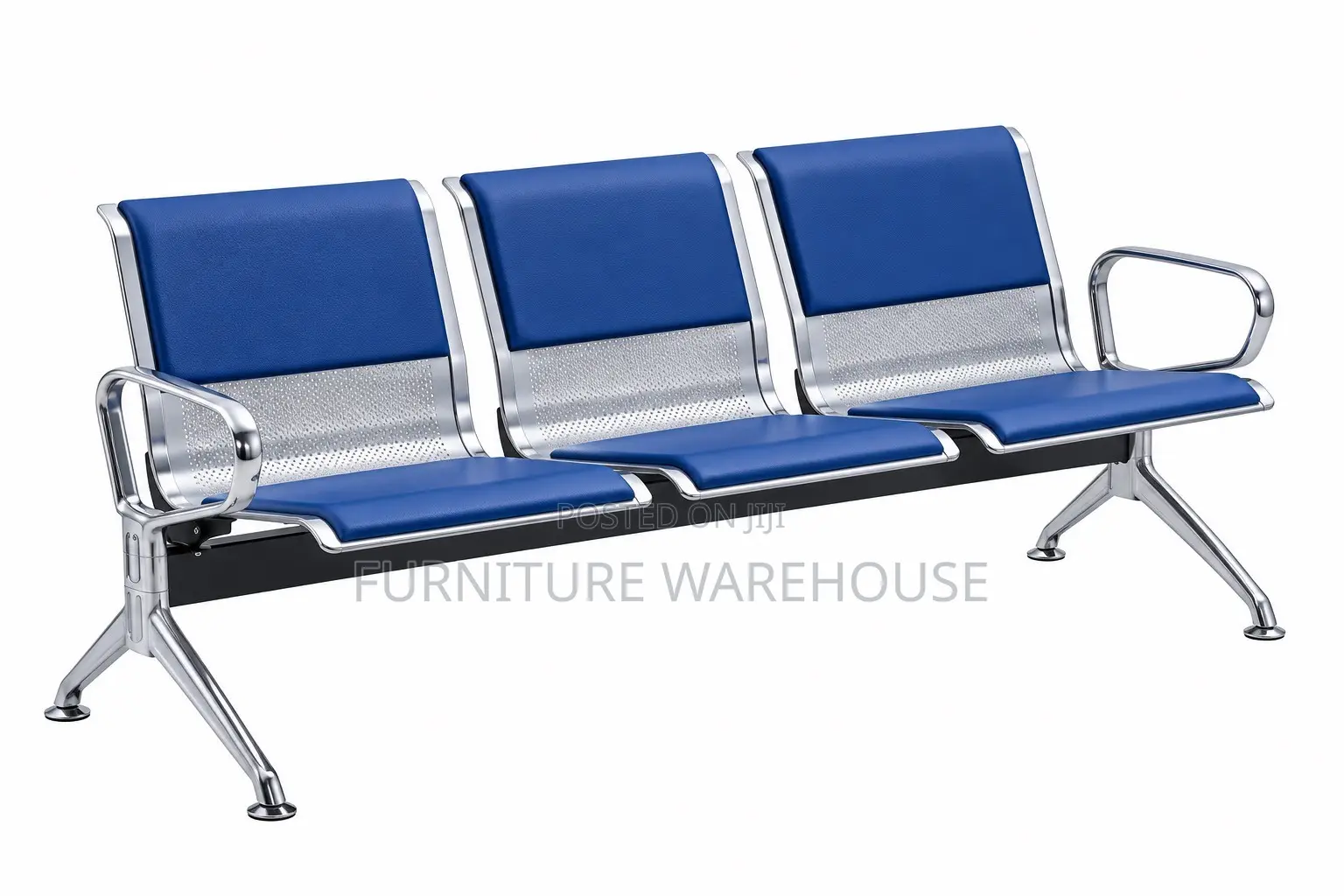 Three Seater Metal and Faux Leather Waiting Room Bench