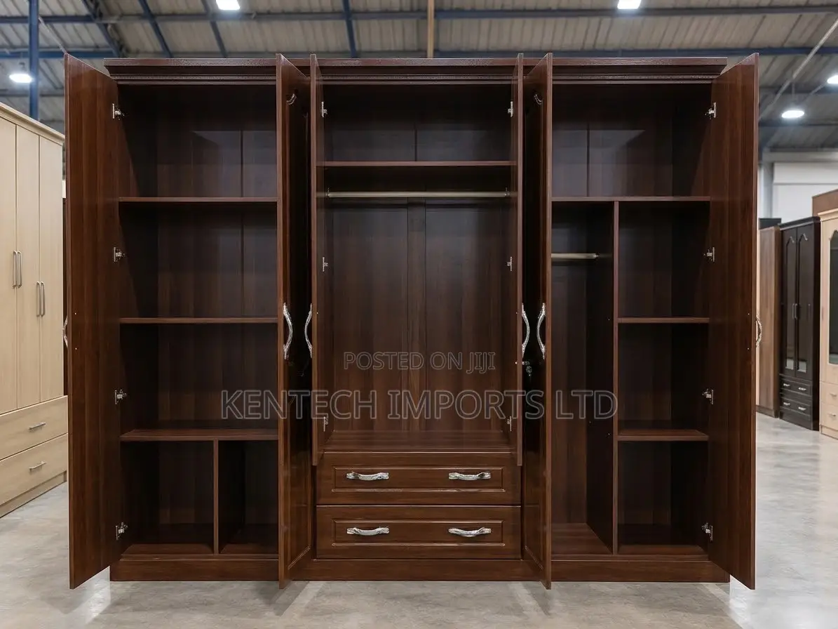 Modern Walnut 6-Door Wardrobe With Mirrors & Drawers
