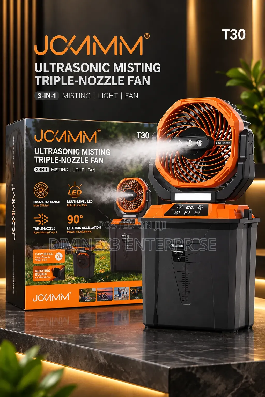 Portable Rechargeable Misting Fan With Led Light