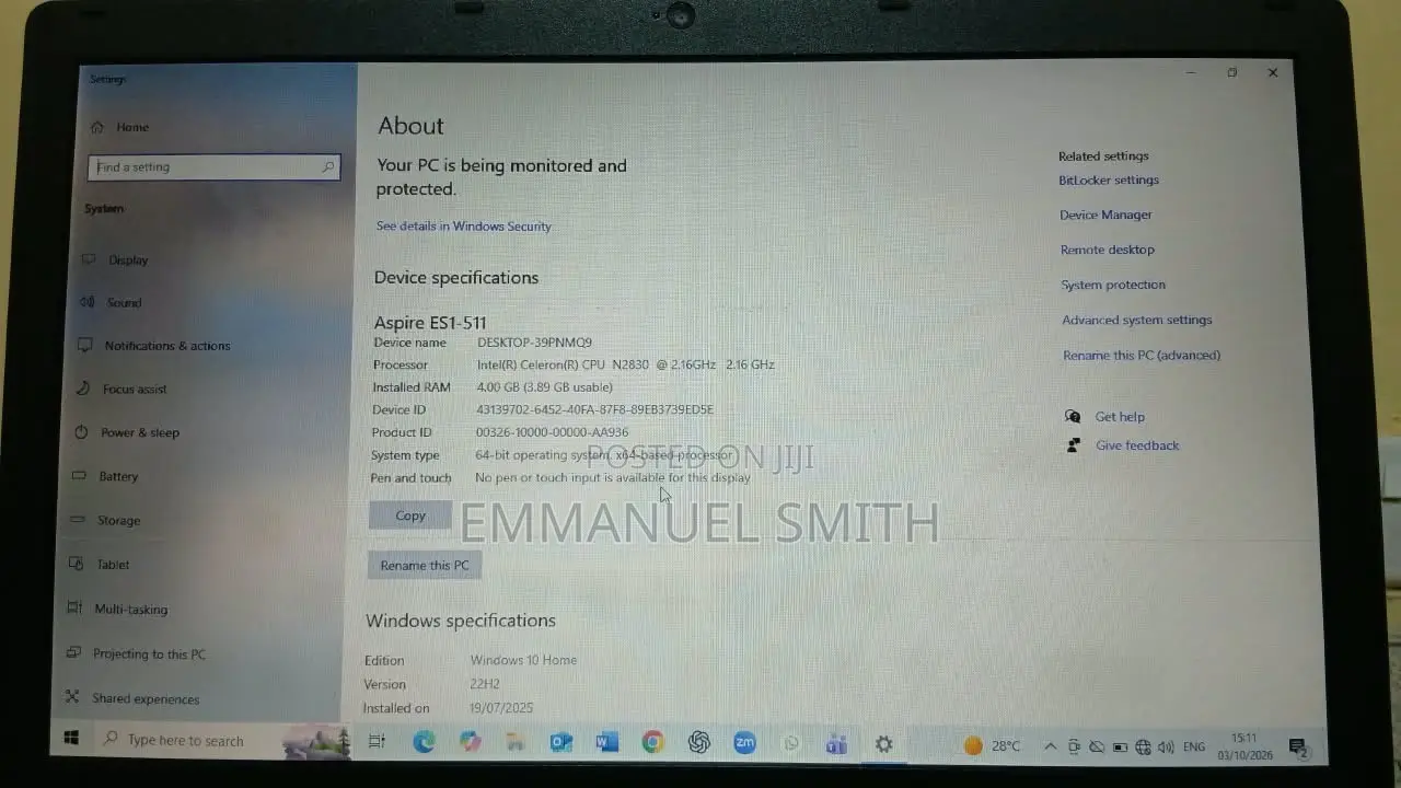 Laptop Acer Aspire E5-531 4GB Intel Core 2 Duo HDD 512GB