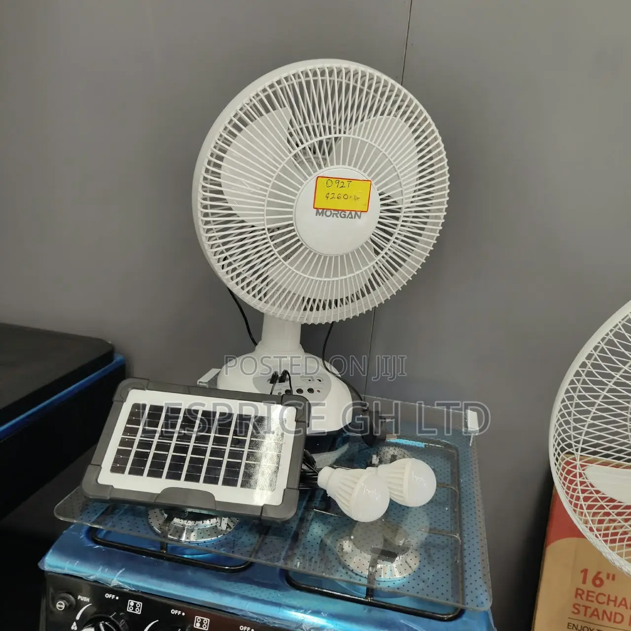 Monster Performance Rechargeable Fan With Solar Panel, USB Port & Bulb
