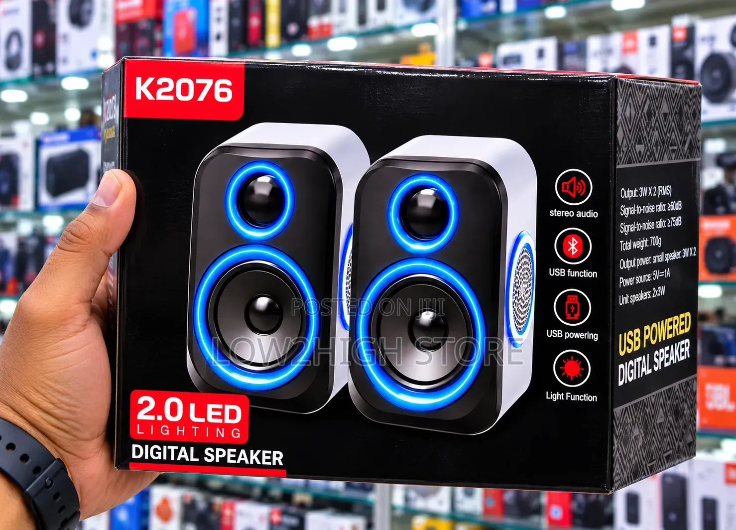 K2076 6W 2.0 LED USB Multimedia Computer Speakers - Low2High