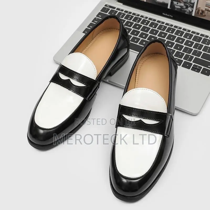 Original White and Black Leather Moccasin Loafers Shoes