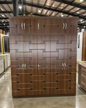 Modern 5-Door Geometric Wardrobe With Overhead Storage - Free Fixing