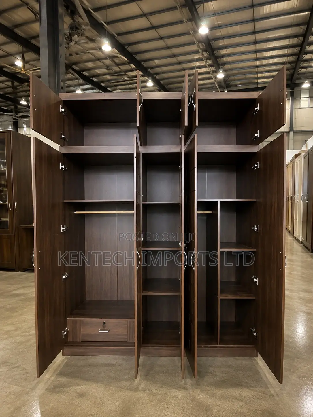 Modern 5-Door Geometric Wardrobe With Overhead Storage - Free Fixing