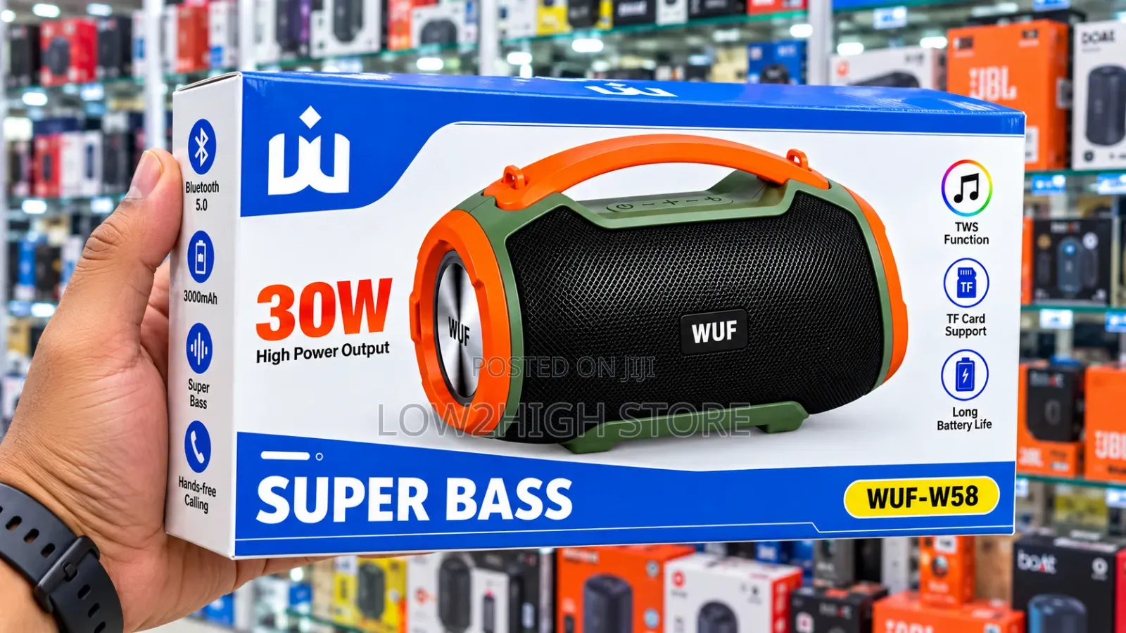 WUF W58 30W Super Bass Portable Bluetooth Speaker - Low2High