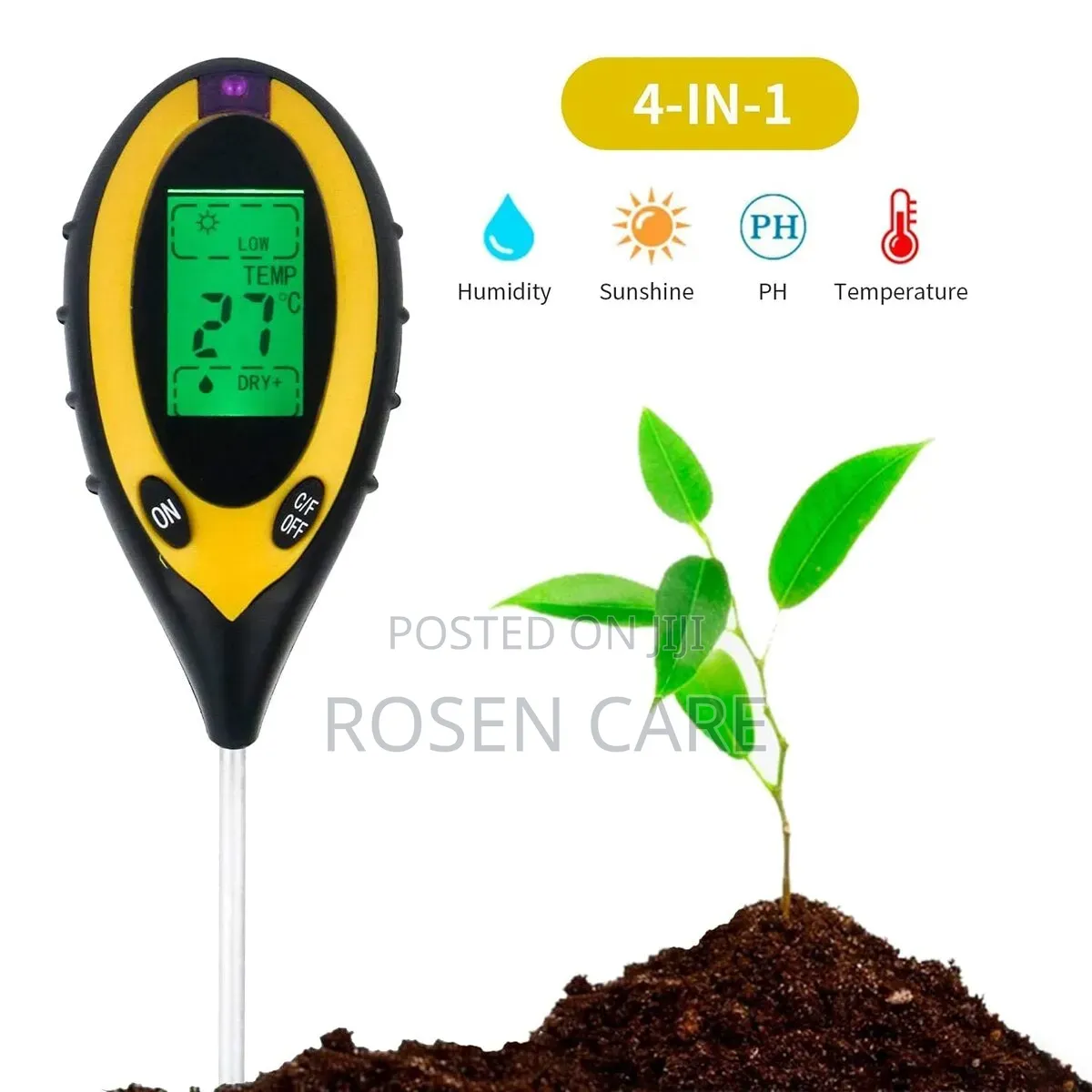 4-in-1 Soil PH Tester, Sunlight, Moisture and Temperature for Garden