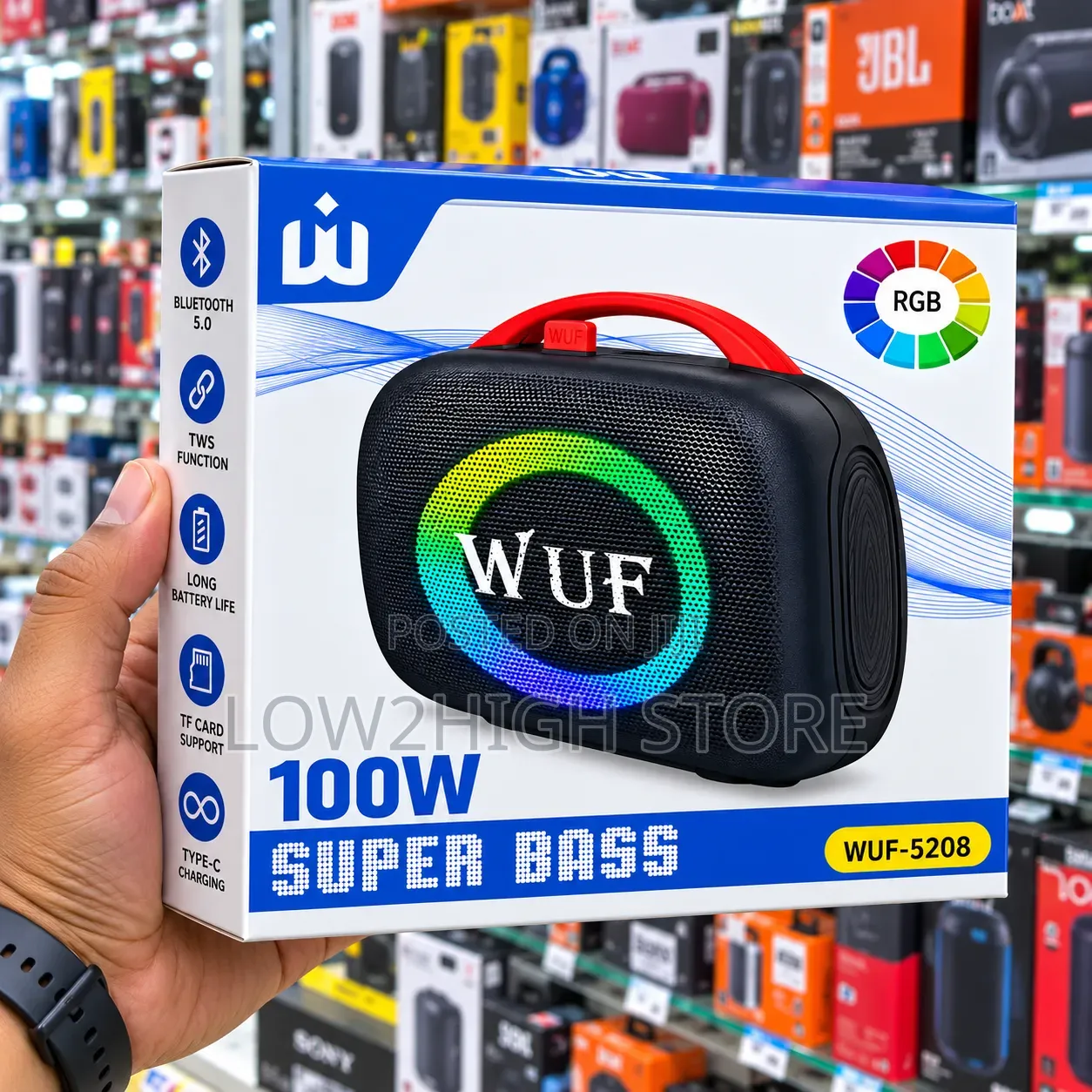 WUF-5208 100W Super Bass Wireless Bluetooth Speaker - Low2High
