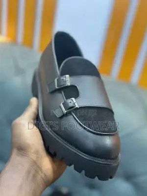Black Leather Double-Monk-Strap Loafer Shoe