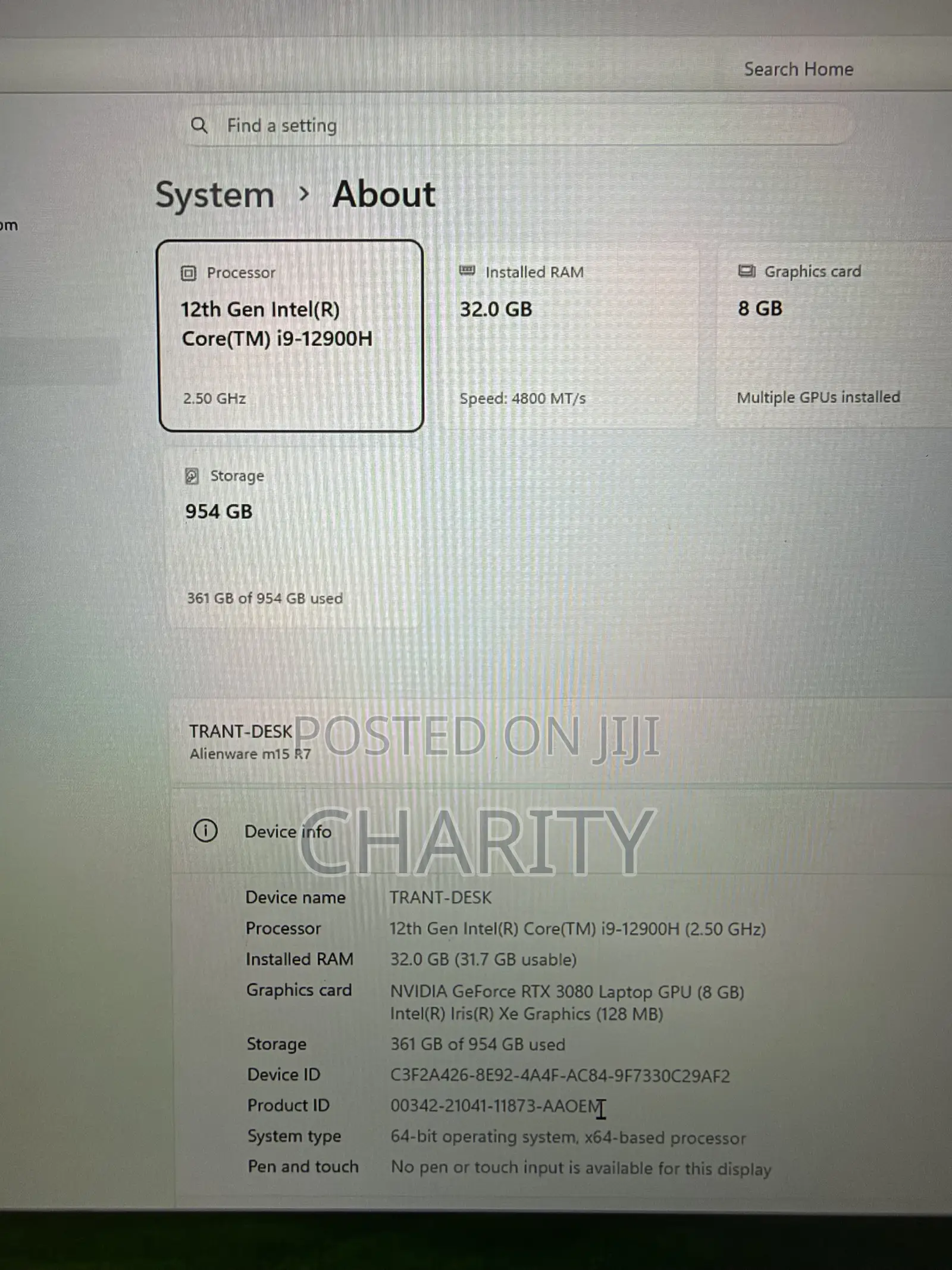 Laptop Alienware M15 32GB Intel Core i9 SSD 1T