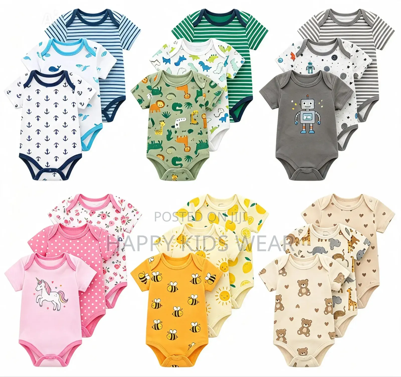3pcs 100% Cotton Newborn Short Sleeve Jumpsuit