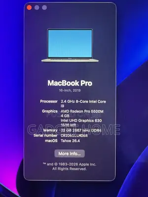 Laptop Apple MacBook Pro 2019 32GB Intel Core i9 SSD 512GB