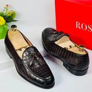 Rossi Dark Brown Ring My Bell, Croc-Embossed Leather Tassel Loafers