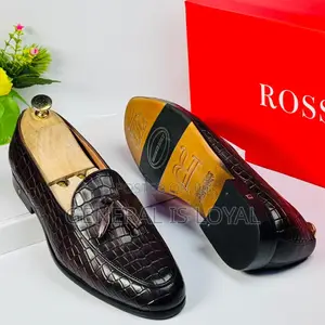 Rossi Dark Brown Ring My Bell, Croc-Embossed Leather Tassel Loafers