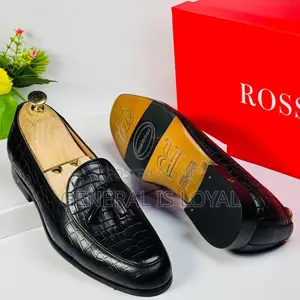 Rossi Black Ring My Bell, Crocodile-Embossed Leather Tassel Loafers