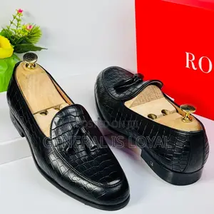 Rossi Black Ring My Bell, Crocodile-Embossed Leather Tassel Loafers