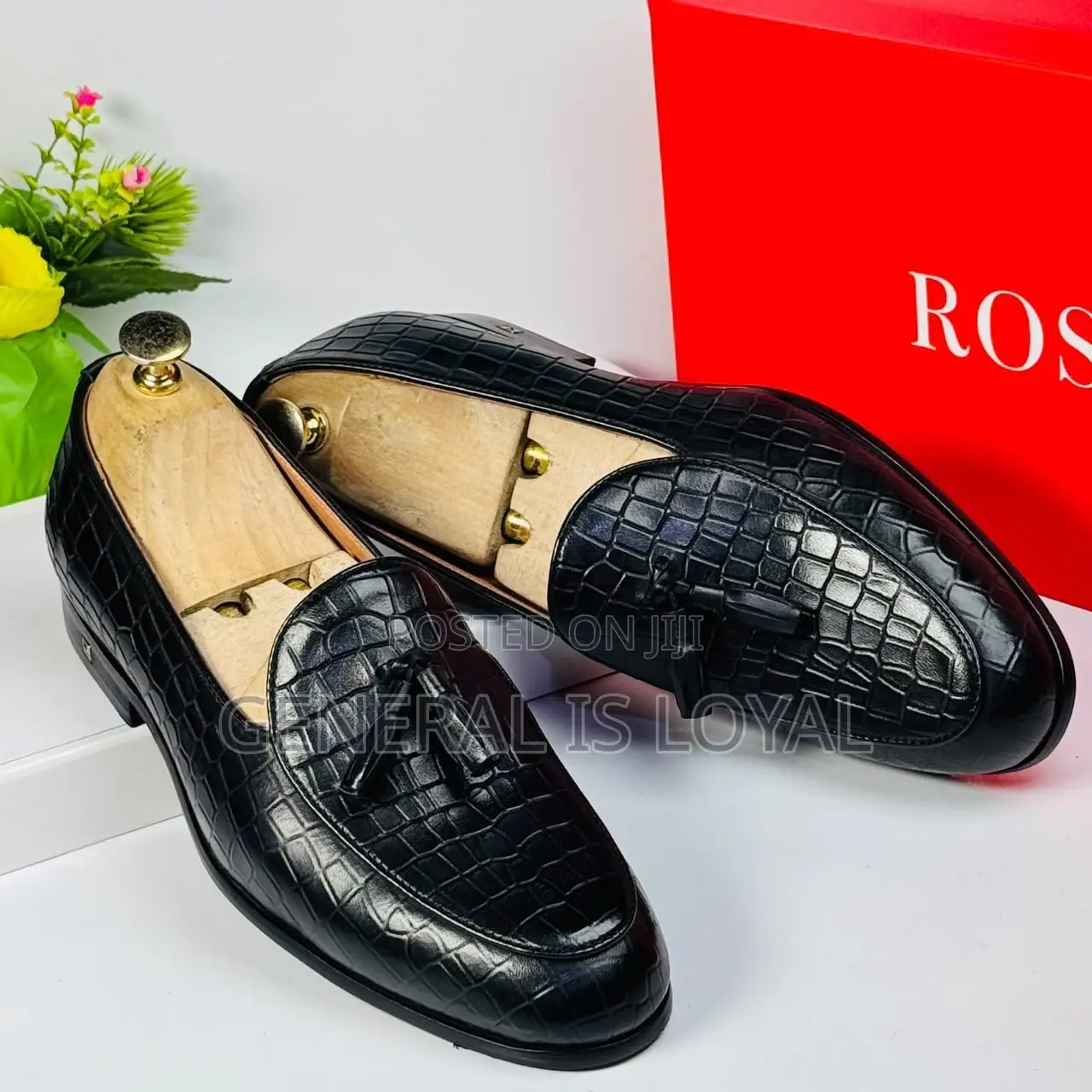 Rossi Black Ring My Bell, Crocodile-Embossed Leather Tassel Loafers