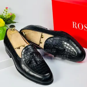 Rossi Black Ring My Bell, Crocodile-Embossed Leather Tassel Loafers