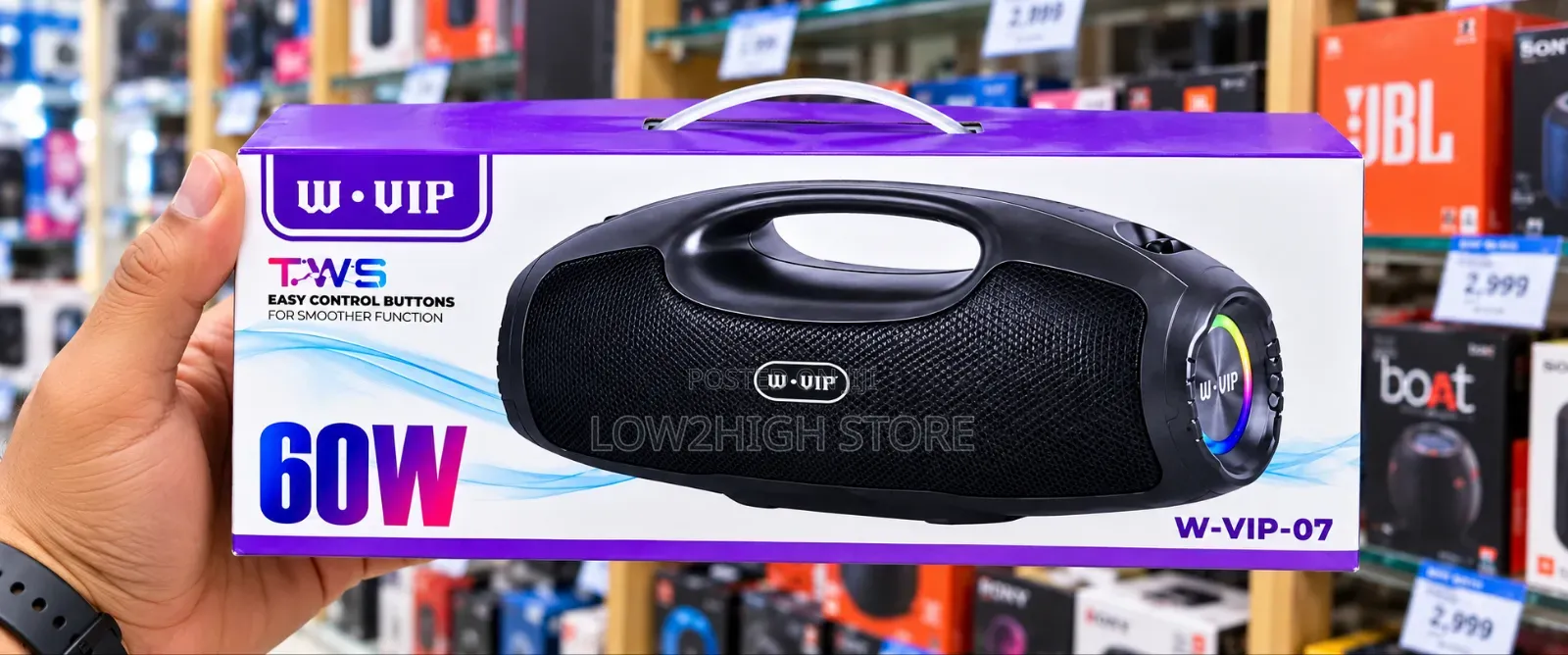 W-Vip-07 60W Deep Bass Bluetooth Boombox Speaker - Low2High