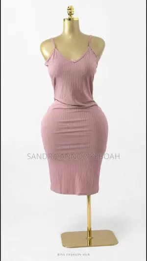Dusty Pink Ribbed Knit Midi With Spaghetti Straps