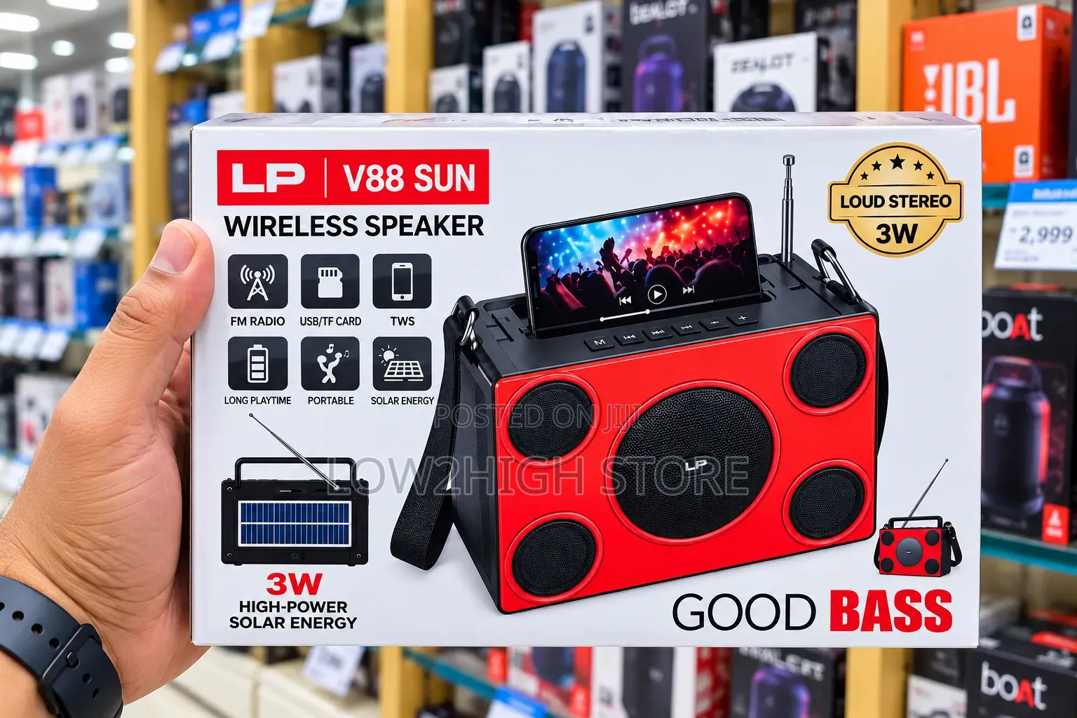 LP V88 SUN 10W Solar Bluetooth Speaker With RGB Lights - Low2High