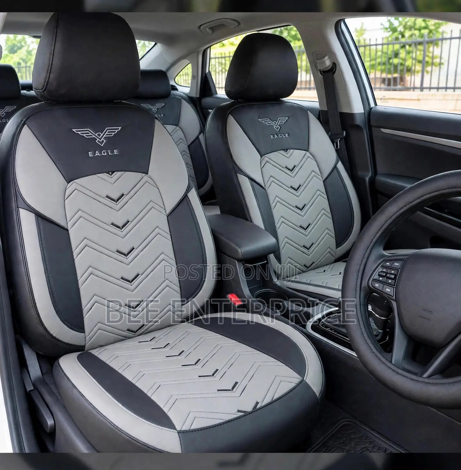 Eagle Premium Leather Seat Cover-Grey and Black