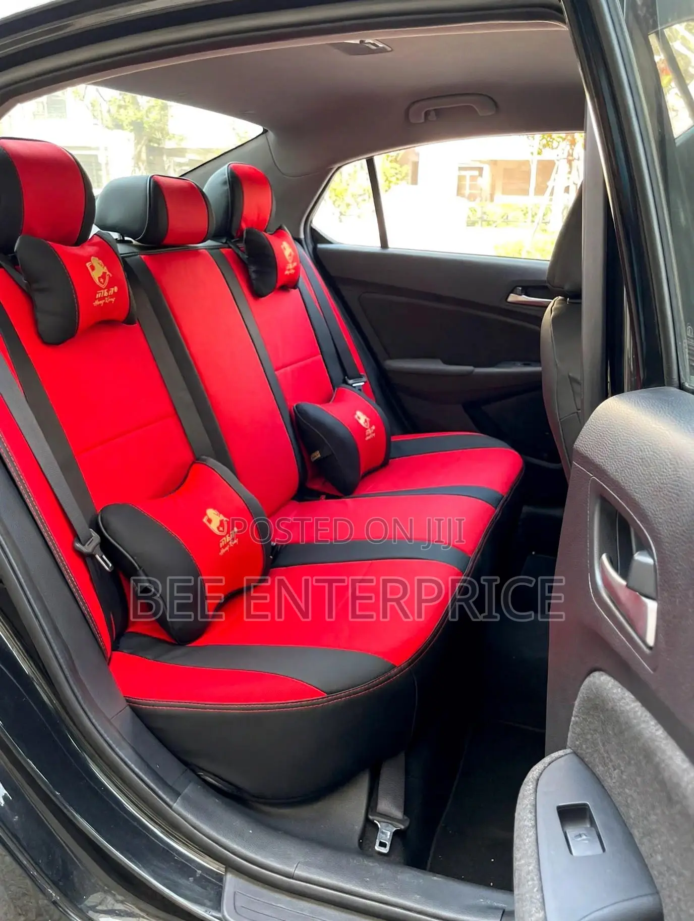 Luxury Car Seat Cover Full Set -Red and Black +Steering Cover