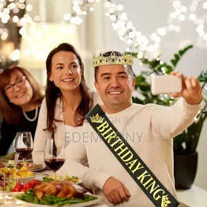 Birthday King Crown With Glittering Letter Sash -Rhinestone Crownpiece